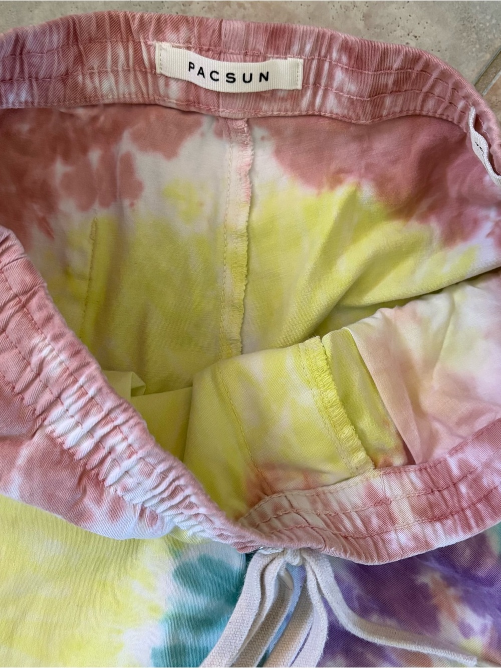 PacSun Tie Dye Cotton Elastic Waist Drawstring Volley Shorts Pockets Men Small - Picture 6 of 9